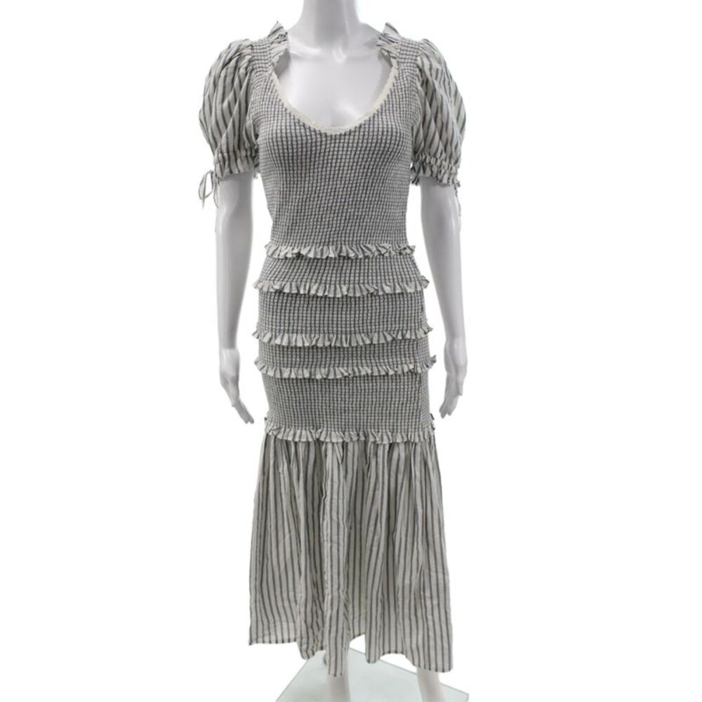 Love Shack Fancy Women Maxi Striped Cotton V-Neck Short Sleeve Dress Size S